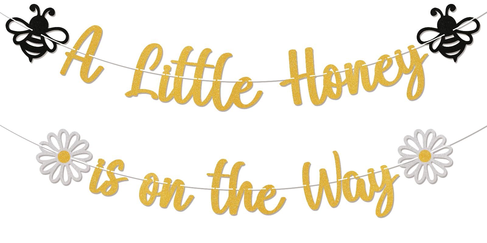 A Little Honey is on the Way Banner - Bumble Theme Baby Shower Decor, Bee Pregnancy Announcement Party, Honey Bee Baby Shower Decorations Gold Glitter