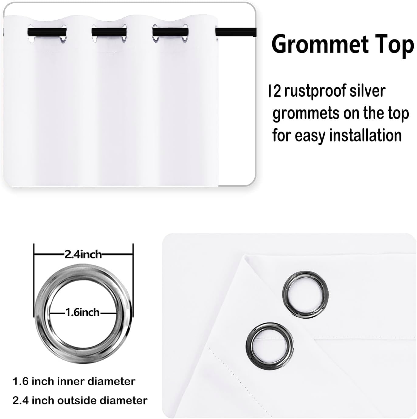 DWCN White Room Darkening Curtains 63 inch Long - Grommet Top Window Curtains for Living Room Half Light Block Drapes Window Shades with Tiebacks for Bedroom/Living Room, W 70 x L 63, 2 Pieces