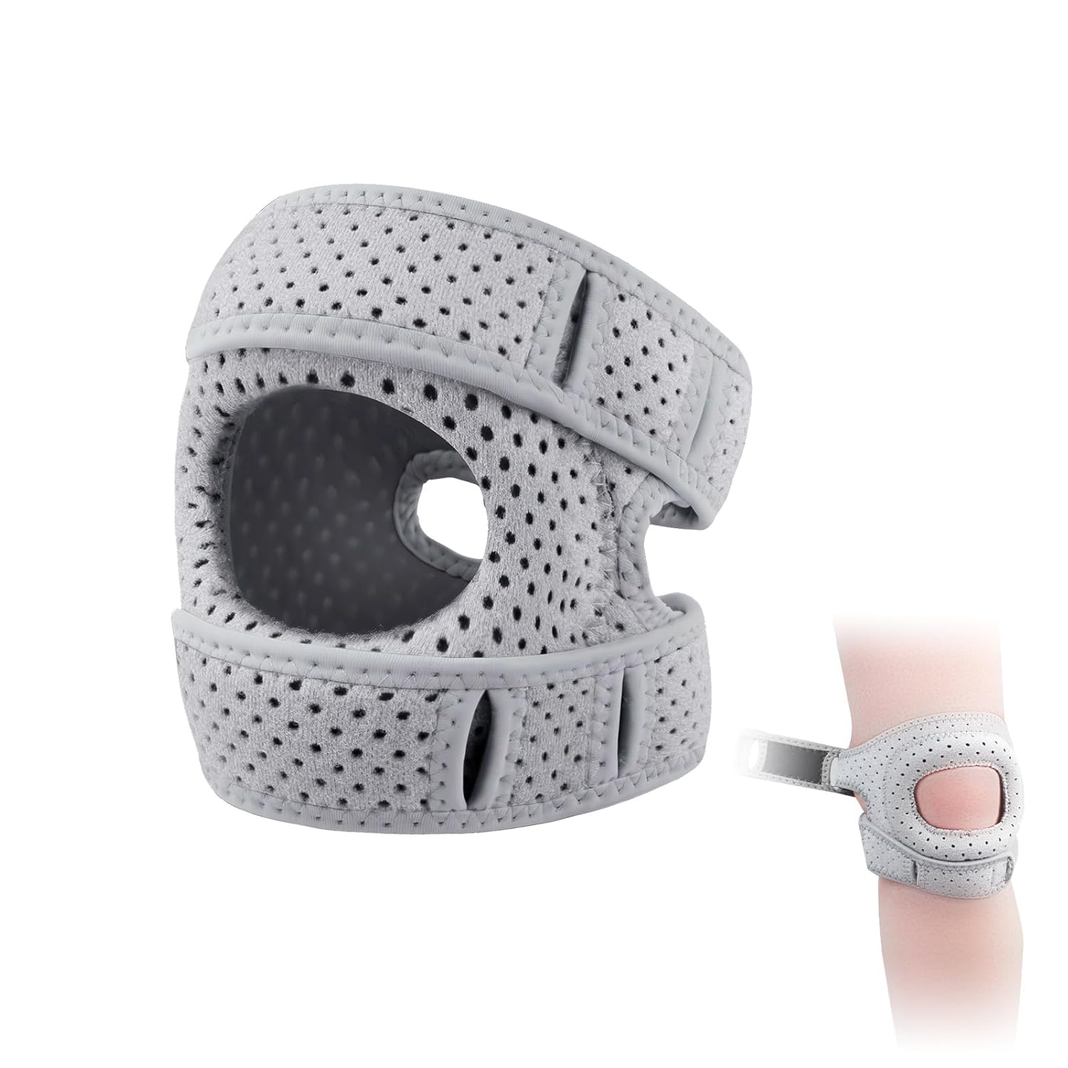 Gray Knee Brace for Women Adjustable, Knee Support for Men with Side Stabilizers, Open Patella Stabilizing Brace Strap Sleeve for Pain Arthritis Injury Recovery Running Workout S/M (Gray)