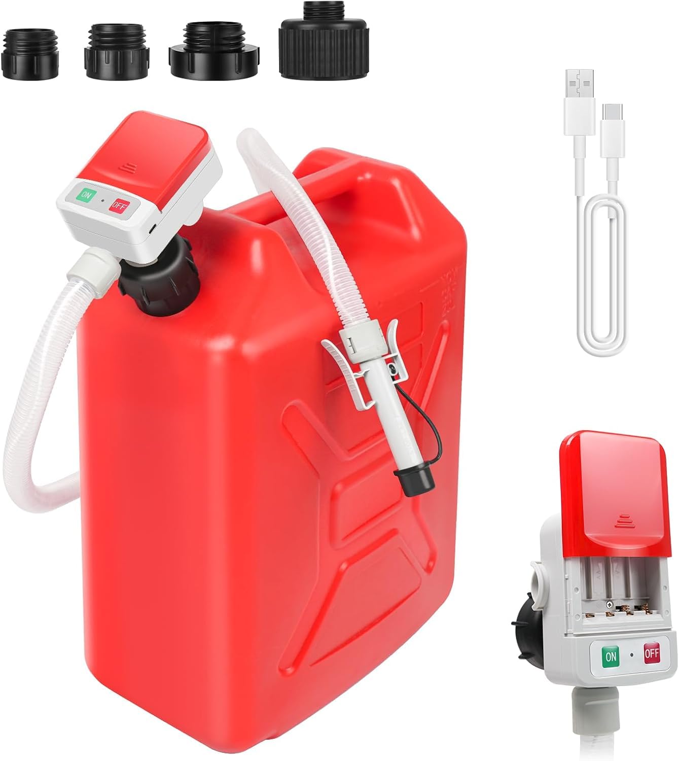 Pompa di Trasferimento del Carburante con Sensore di Arresto Automatico, travaso Benzina con 1,8M Tubo, Gasolio Elettrica con Adattatore di 4 Dimensioni