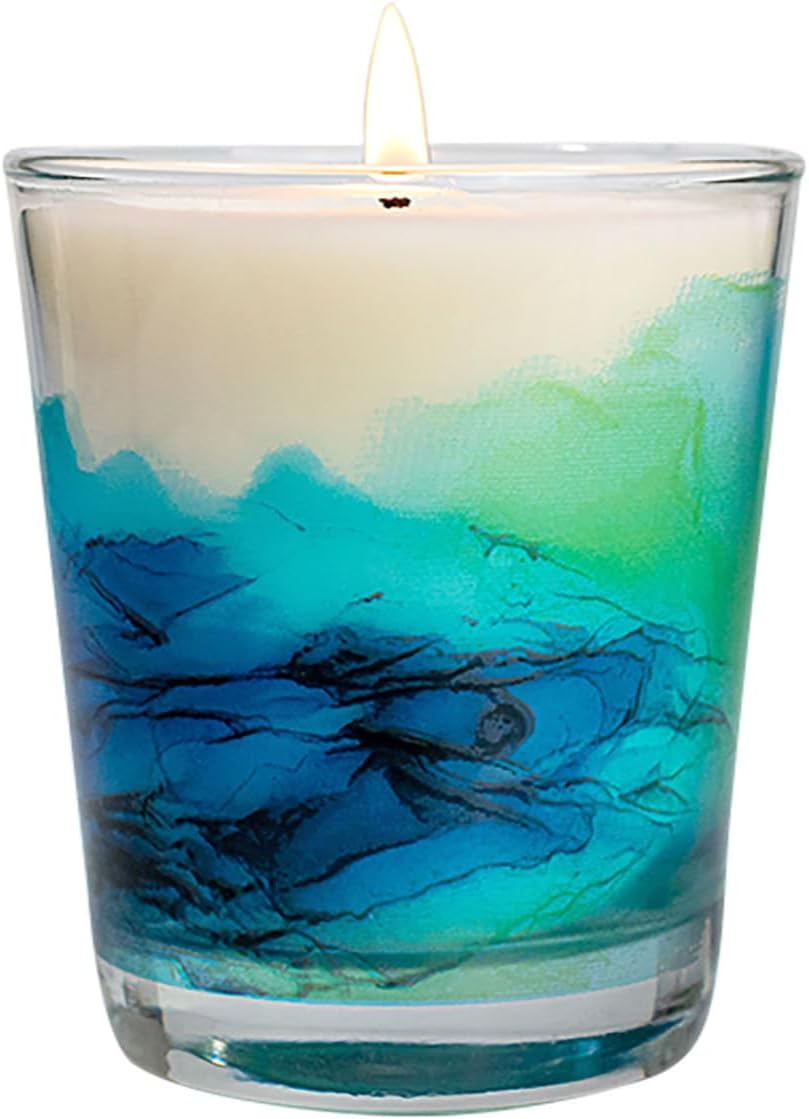 Polynesian Waves Art-Inspired Scented Candle | 10.5oz Soy Coconut Wax Blend | 60-Hour Burn | Premium Coconut & Sea Mist Scent | Signature Artistic Glass Vessel | Unique Gift | Made in The USA