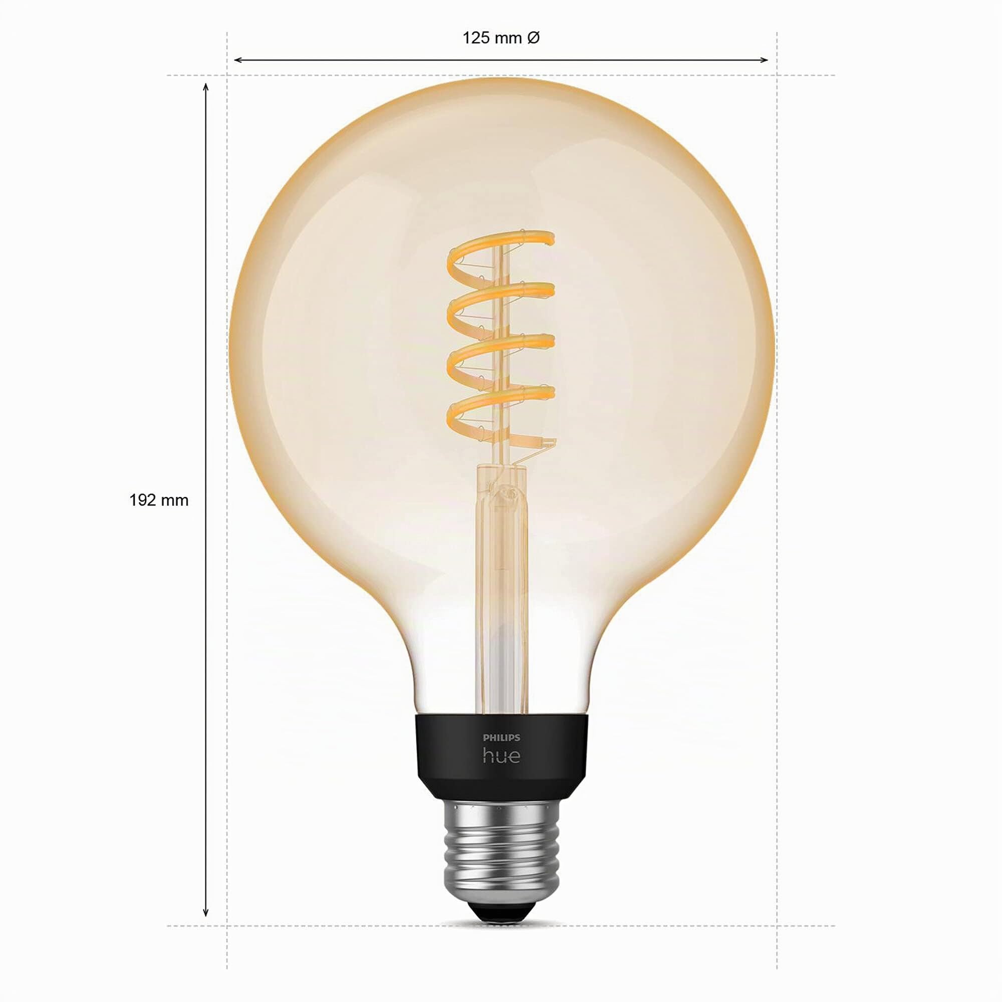 Philips Hue - Bombilla Led Inteligente Filamento, Luz Blanca de cálida a fría, casquillo E27 G125, 7W 550 Lúmens, Compatible con Alexa y Google Home