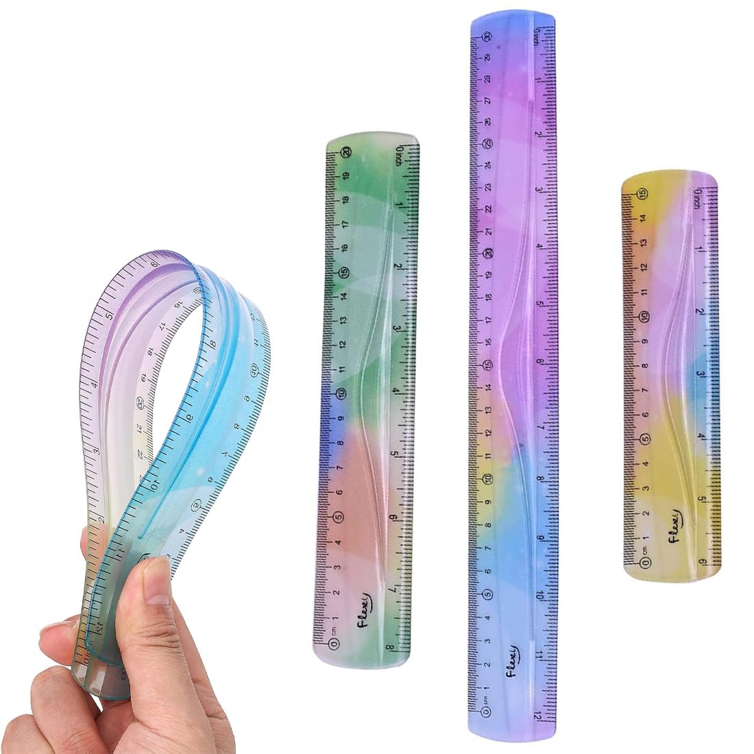 KGDUYC 3pcs Regla flexible - regla flexible, regla suave, regla de plástico, regla transparente, color resistente a la rotura, regla métrica, flexible, regla colorida, regla plana para la escuela
