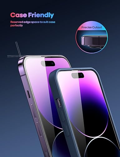 Vista 5 de Lamicall Protector de pantalla para iPhone 14 Pro Max [profesional] [vidrio templado 9H] [inastillable de grado militar] Pantalla transparente HD