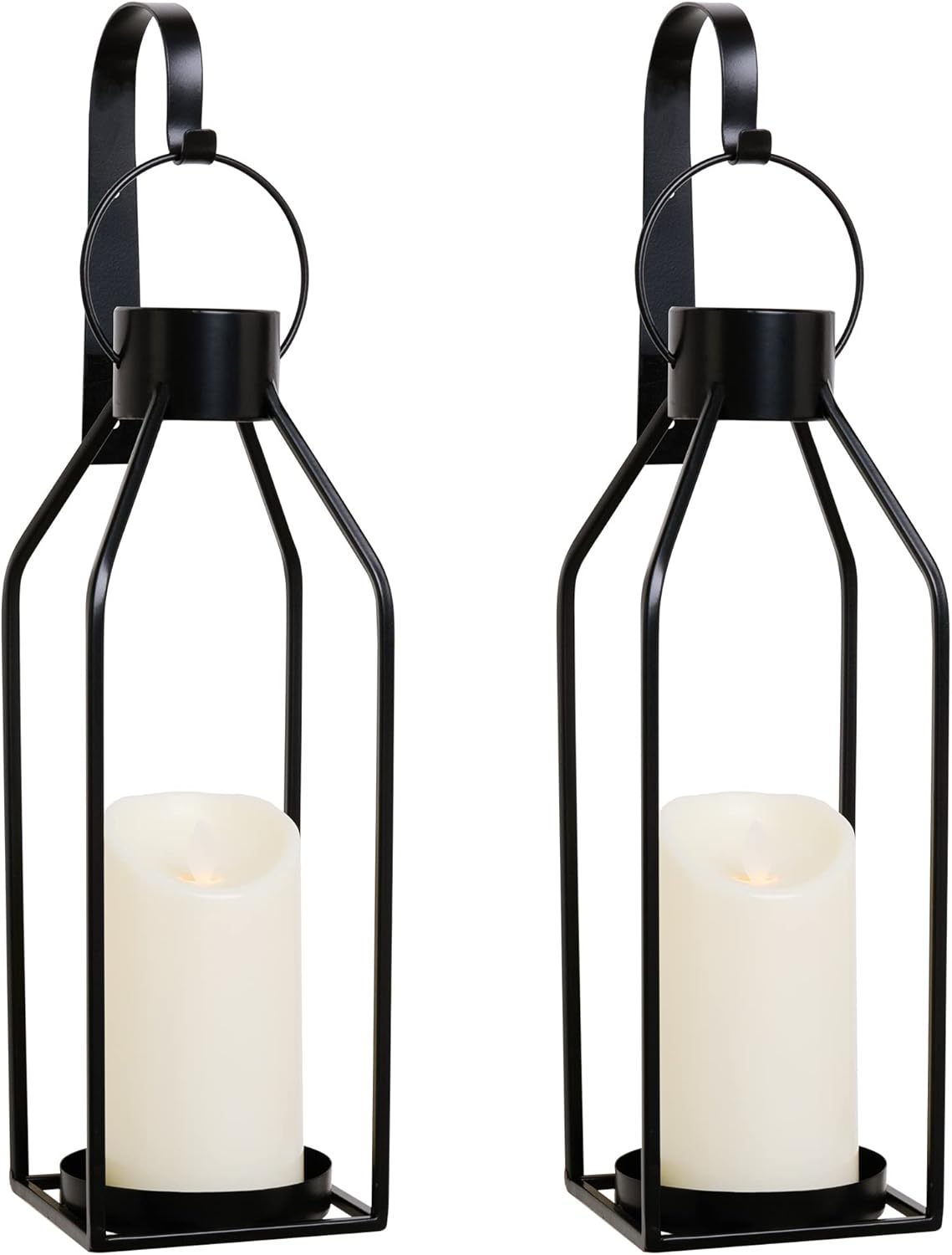 HPC Decor Black Metal Candle Sconces w/Flickering Timer