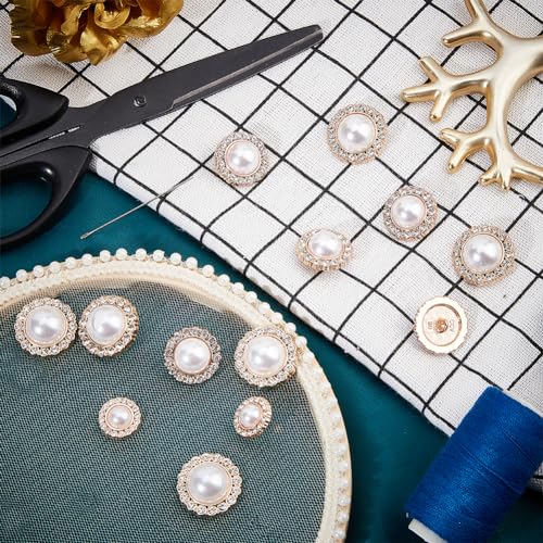 NBEADS 24 Pcs 4 Sizes Metal Flower Pearl Button - Image 4