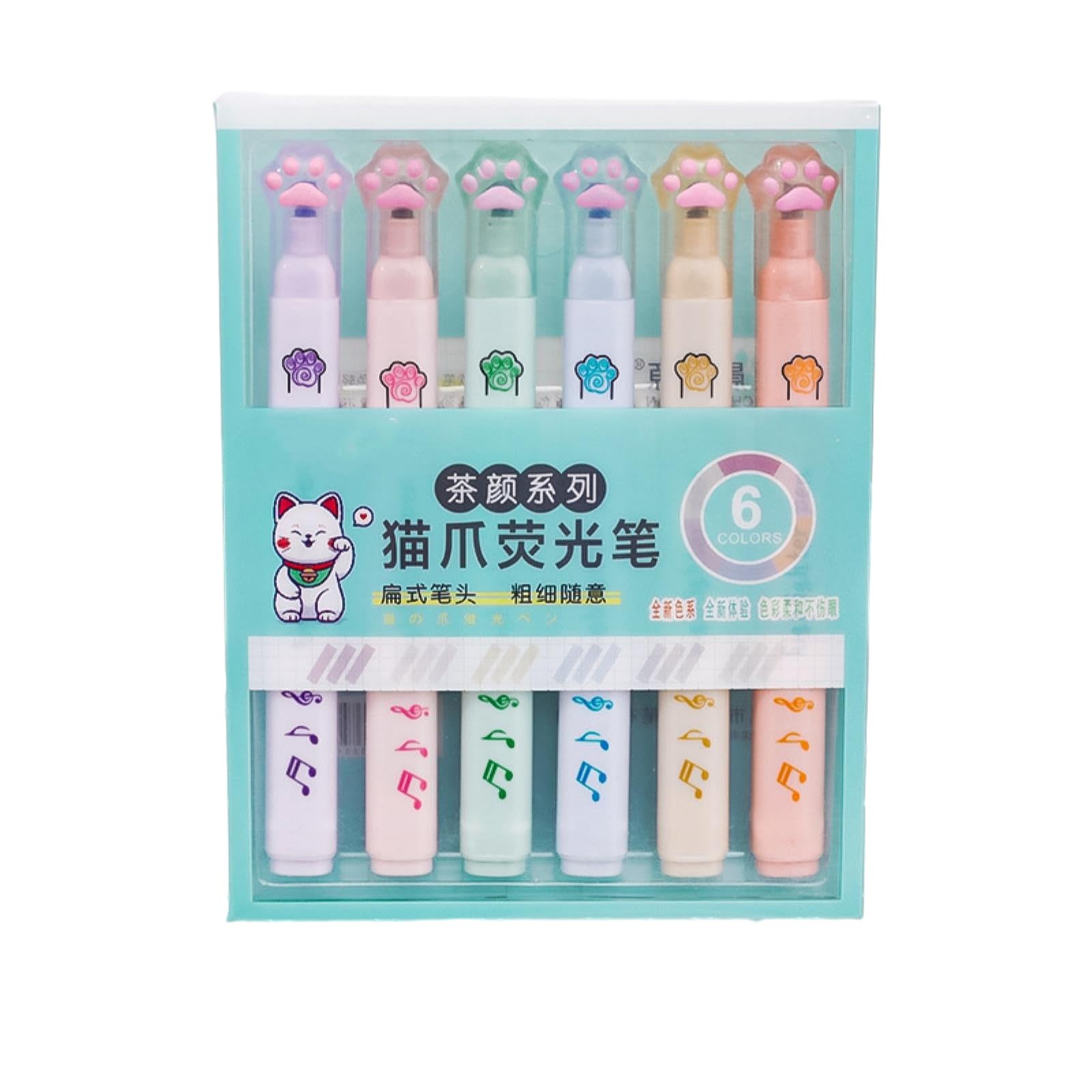 6 Pieces/Box - Cat Claw Colored 6-Color Marking Pen Simple and Cute Student Key Marking Pen-Cat Claw Color Rod 6 Colors