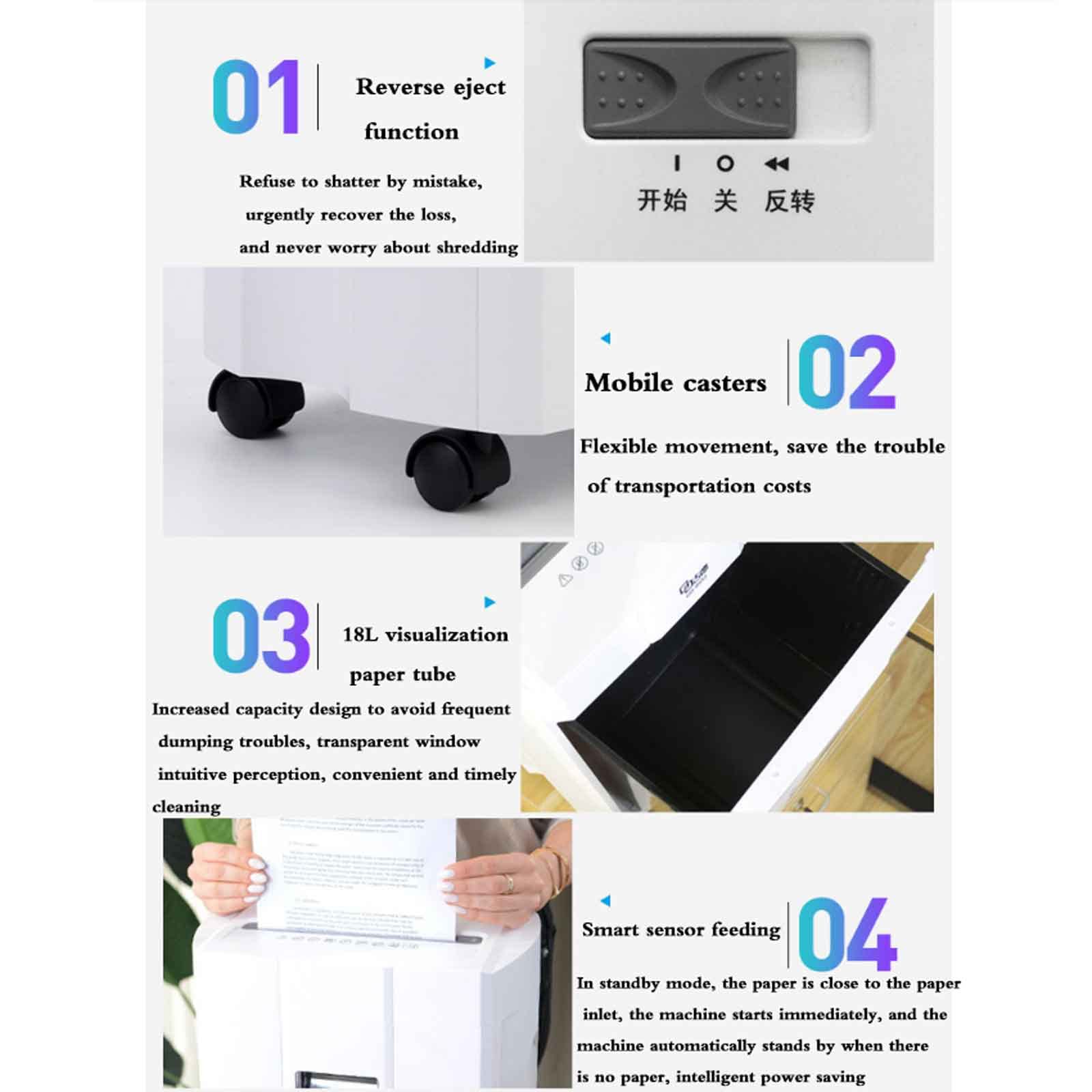 Distruggidocumenti Commerciale per Ufficio ad Alta Sicurezza da 8 Fogli, 5 Livelli di riservatezza, 40 Minuti di distruzione Continua della Carta, Adatto per Distruggere CD, Carte di telefoni cellul