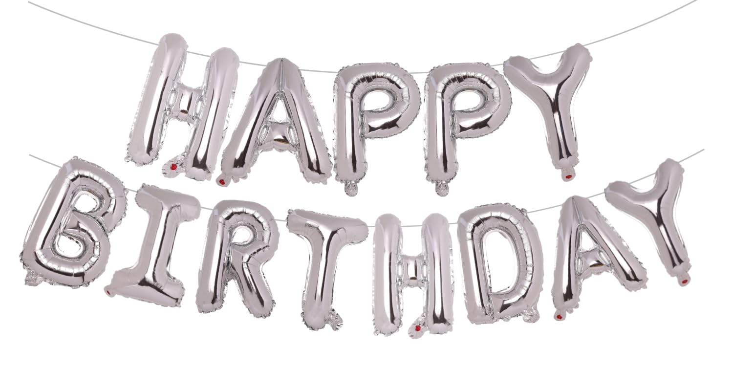 PIGETALE Silber Happy Birthday Ballon Girlande, 16 Zoll Folie Happy Birthday Folienballon Luftballon Geburtstagsballon Banner Helium Ballon für Jungen Mädchen Frauen Kinder Birthday Party Dekoration