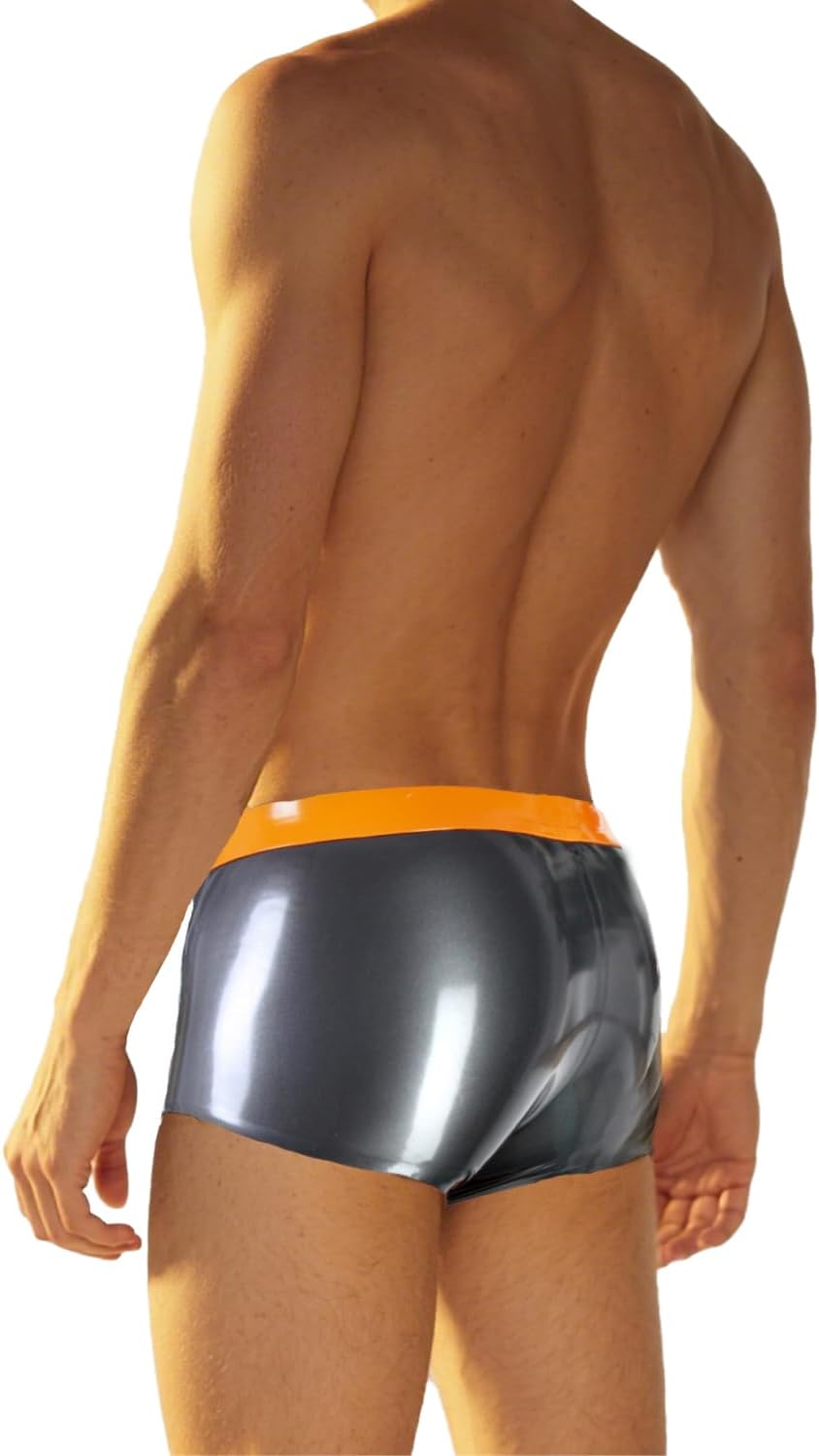 IOKUKI Metallic Gray Latex Boxer Shorts,Men's Latex Rubber Shorts Handmade Panties For Club