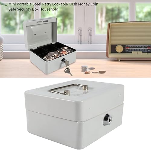 Miniatura 3 de Pequeña caja de metal para efectivo, mini caja de bloqueo de dinero, portátil, organizador de cambio, asa de bloqueo, bandeja extraíble,