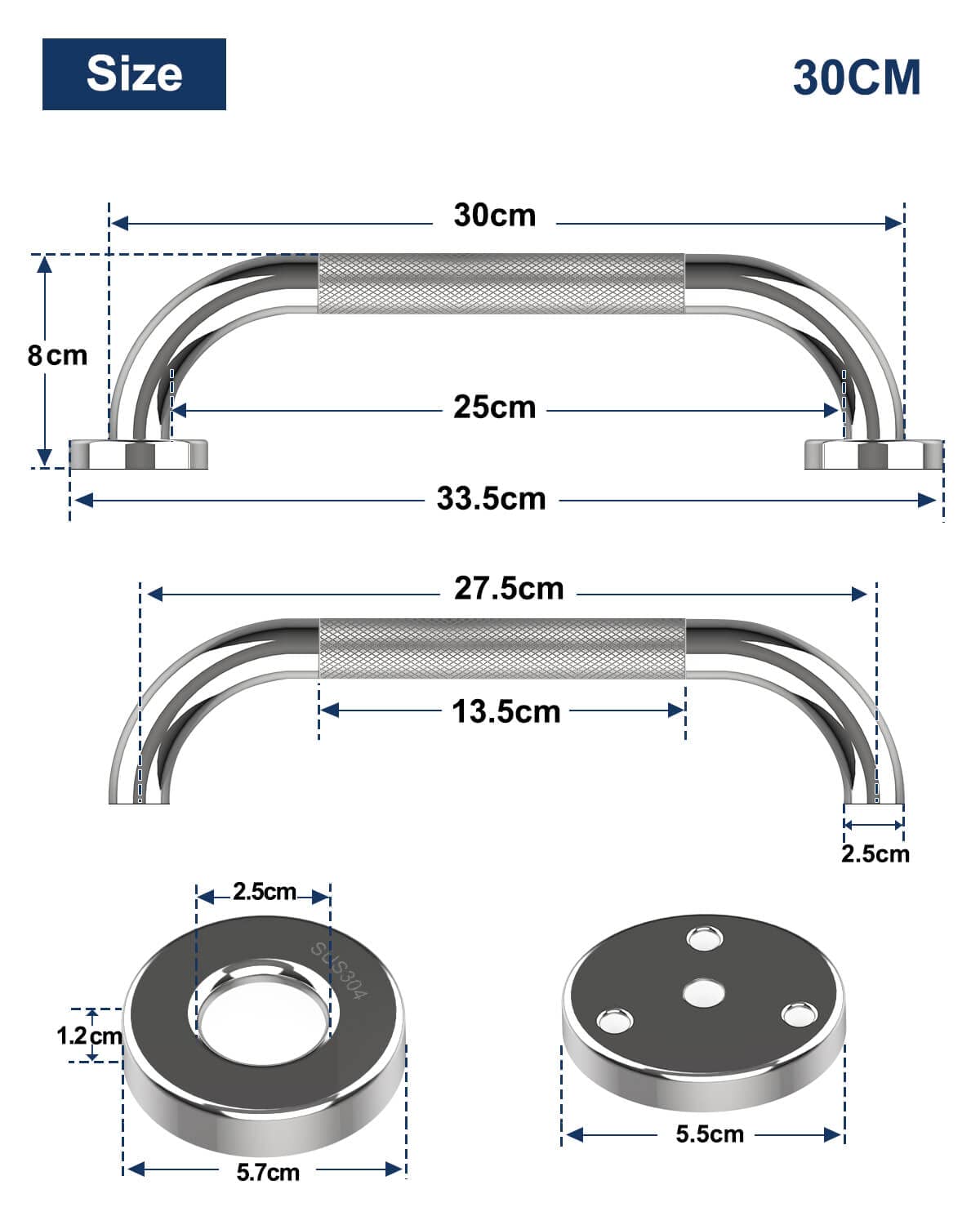 Howdah 2 Pezzi Maniglia Doccia per Anziani e Disabili in Acciaio Inox Cromato 30 CM - Maniglione per Vasca da Bagno Motivo Antiscivolo