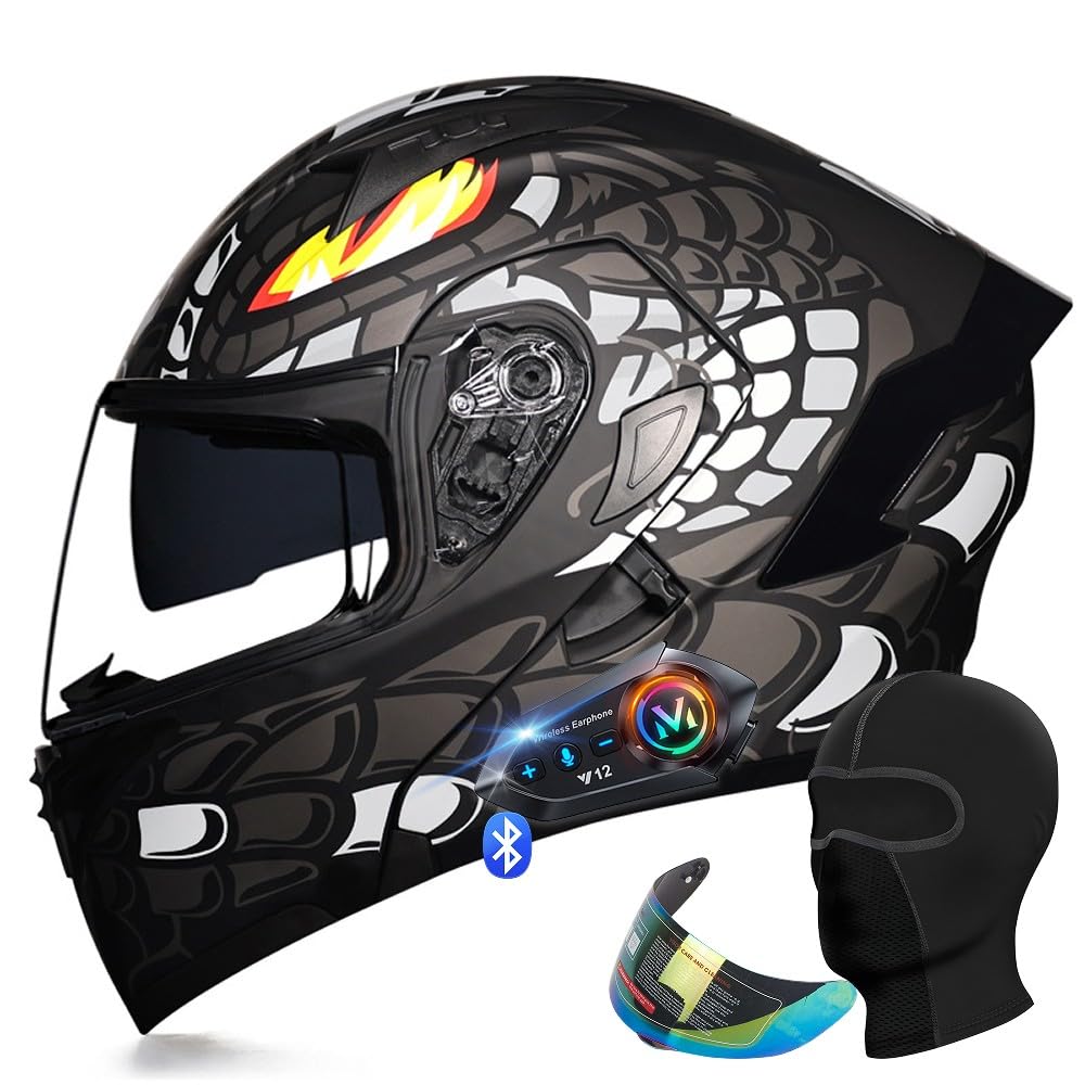 YHQUDGWT Bluetooth Modular Motorcycle Helmets ECE Approved Flip Up Motorcycle Helmets Wide Field Modular Motorcycle Helmet Built-in Dual Speakers Helmet Adult for Commuting MenWomen