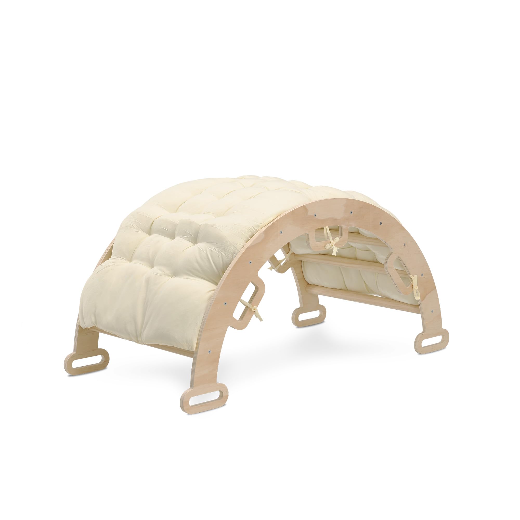 Deryan Montessori Triángulo de Escalada con tobogán y Arco de Escalada, Juguete Plegable para Interior de Madera, triángulo de Escalada con rampa, para niños a Partir de 1 año, con colchón - Madera