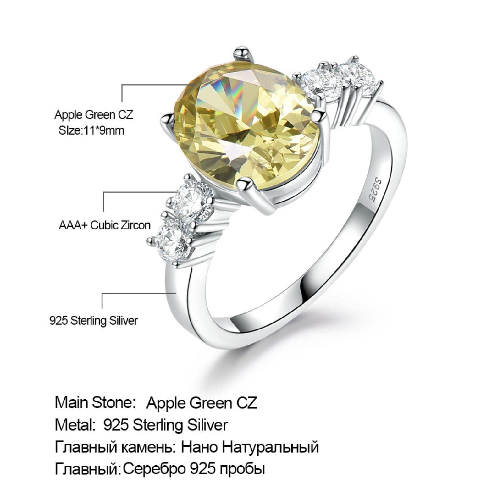 Anillos Románticos De Plata De Ley 925 Auténtica, Anillo De Boda Nupcial Verde Manzana Ovalado Para Mujer, Regalos De Compromiso, Joyería Fina