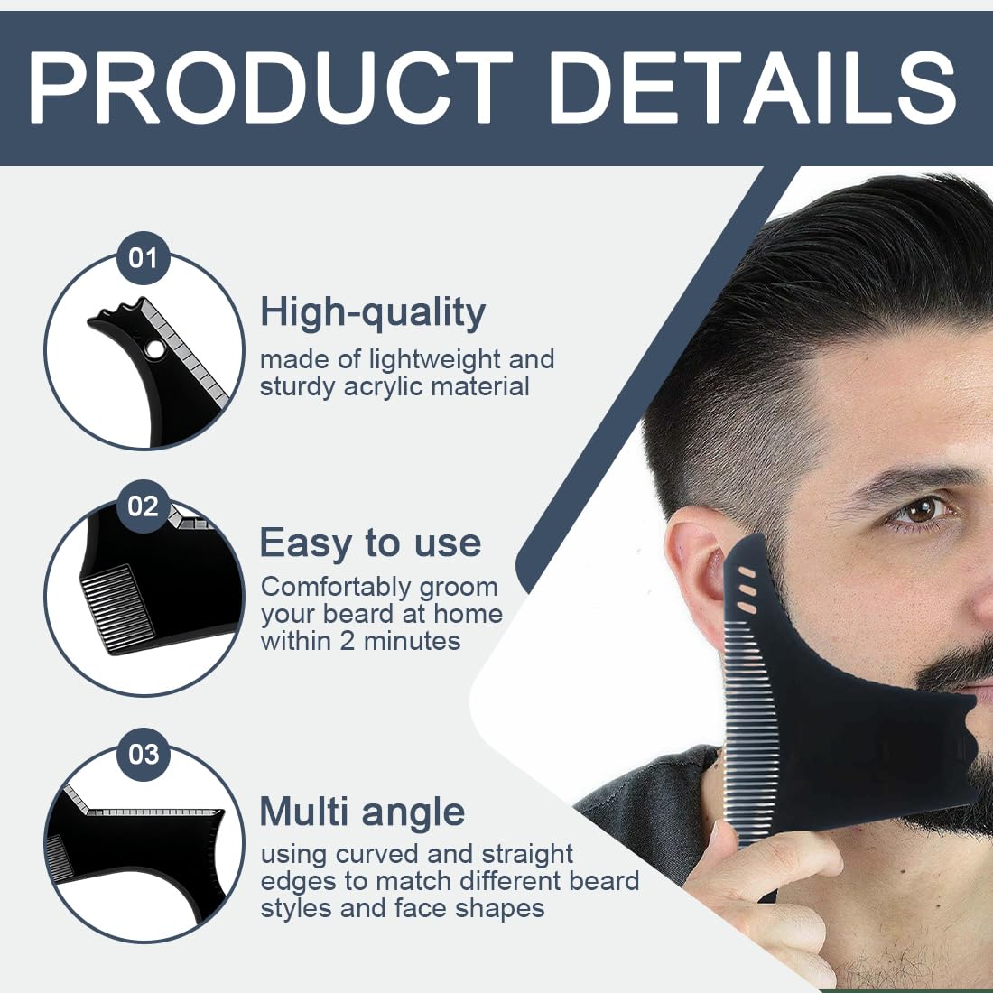 3 Pezzi Modello per Barba Strumento per Modellare, Template per Styling Barba con Pettine per Uomo