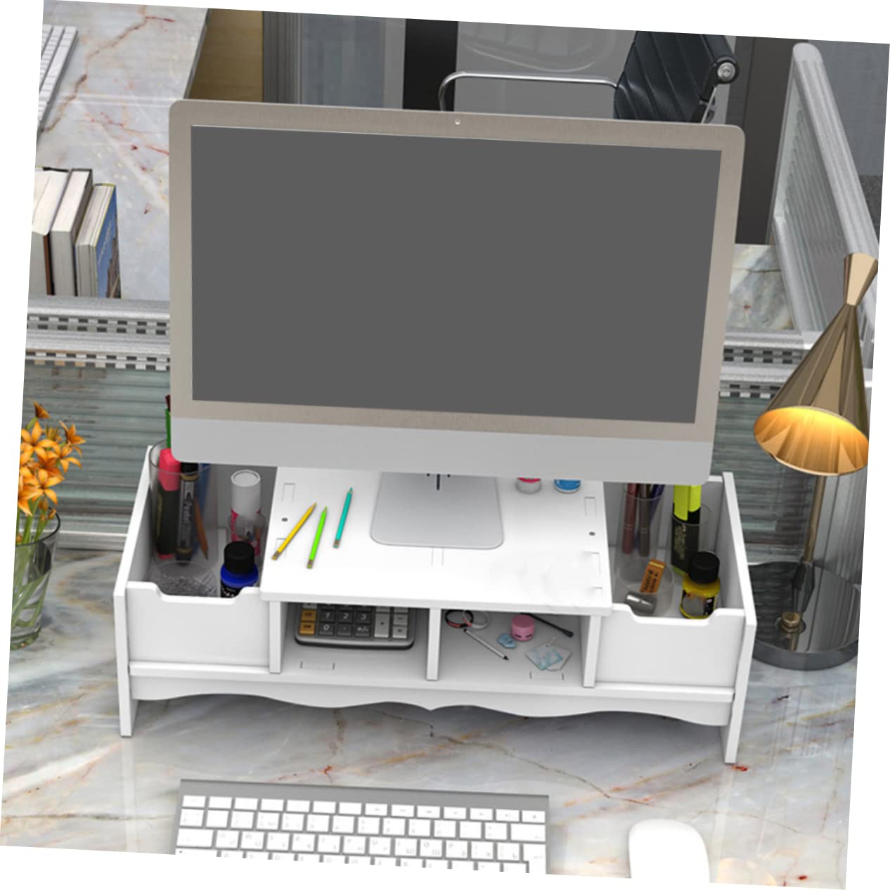 OSALADI Supporto per Monitor da Tastiera Mini Schermo del Computer Supporto Portatile per Laptop Compatto Supporto per Laptop Regolabile Forniture per Ufficio per Scrivania Auto Bianca PVC