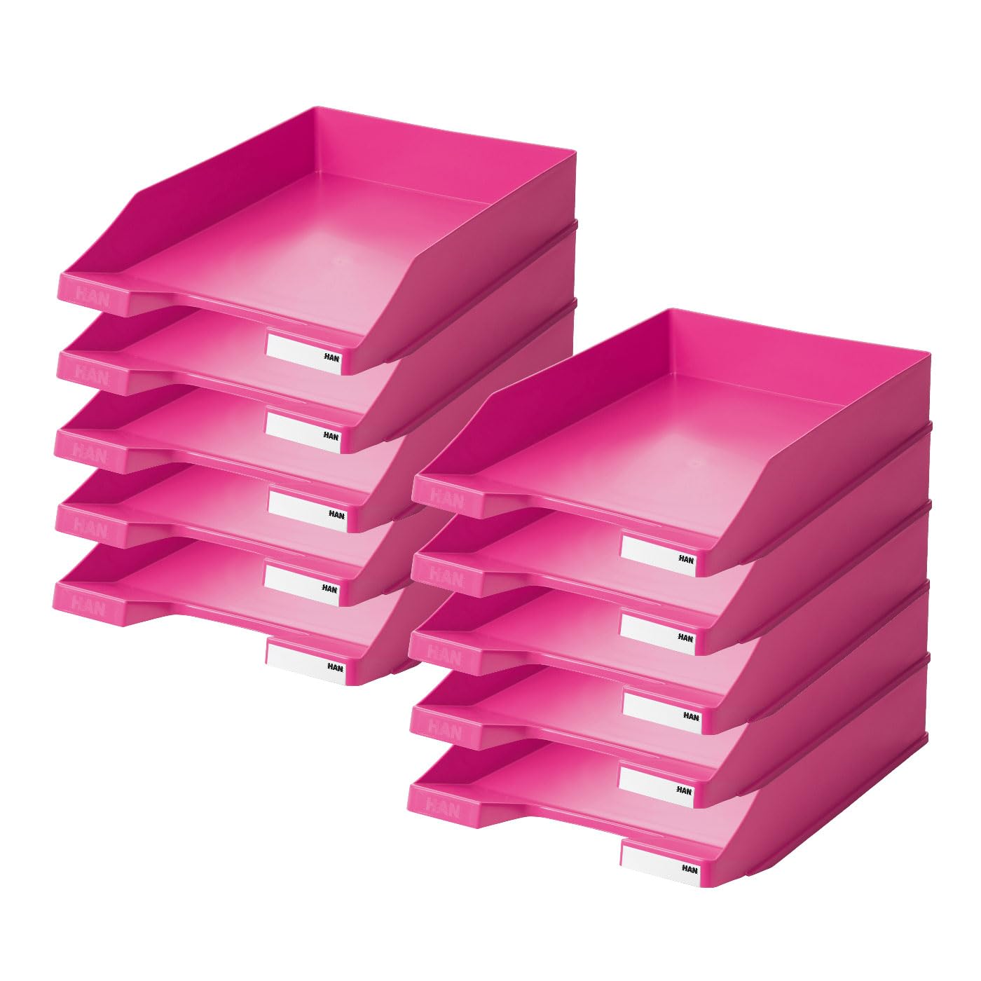 HAN Classic Letter Tray, 10 Pieces, Modern and Stackable Tray for documents up to DIN A4/C4, 1027-X-56, Trend Colour Pink