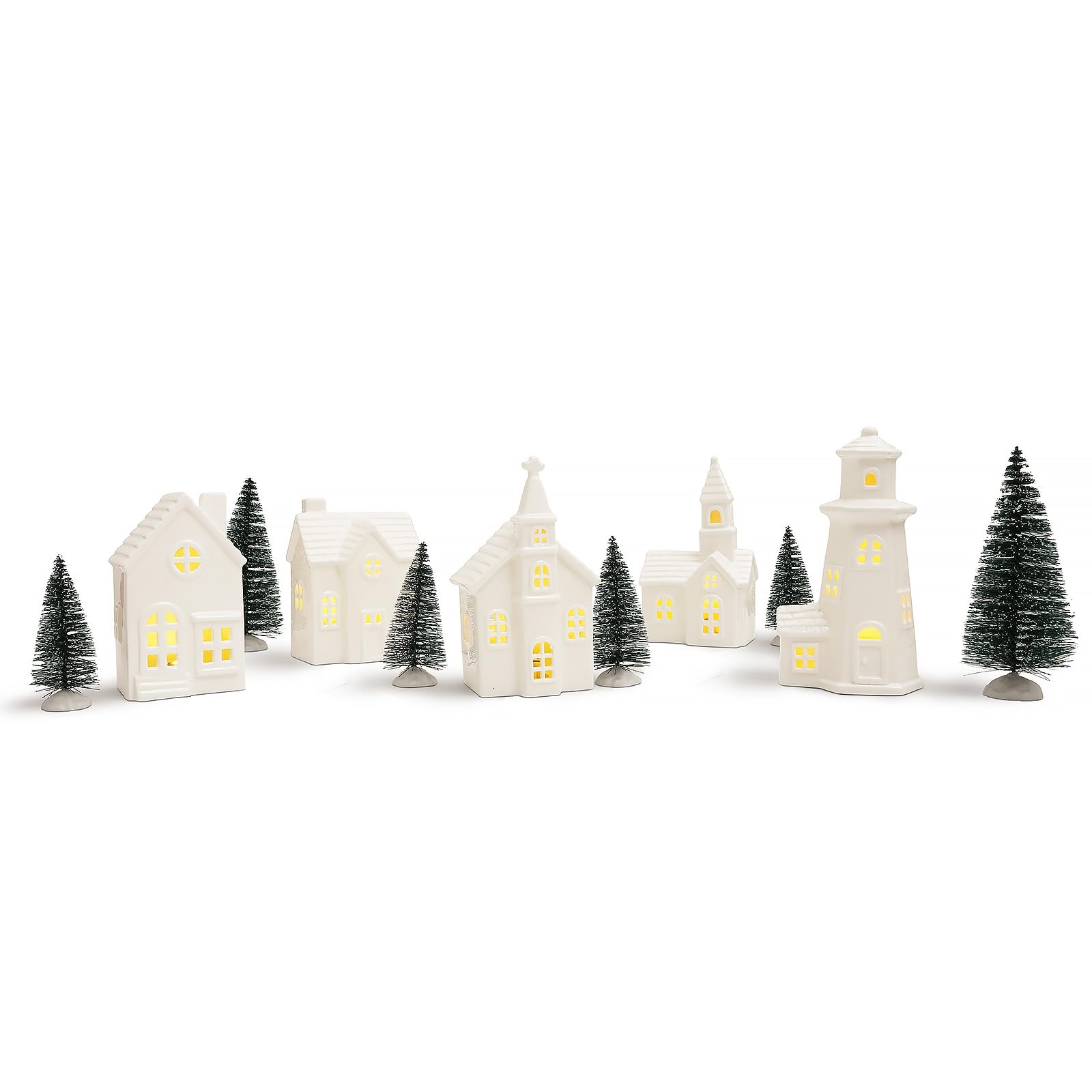 Weihnachtsdorfhäuser aus Keramik, beleuchtetes Weihnachtsdorf-Set mit Timer, Porzellan, Weihnachtsdorf-Sets, Keramikhäuser und Dörfer für Weihnachtsfiguren, Heimdekoration, 11 Stück