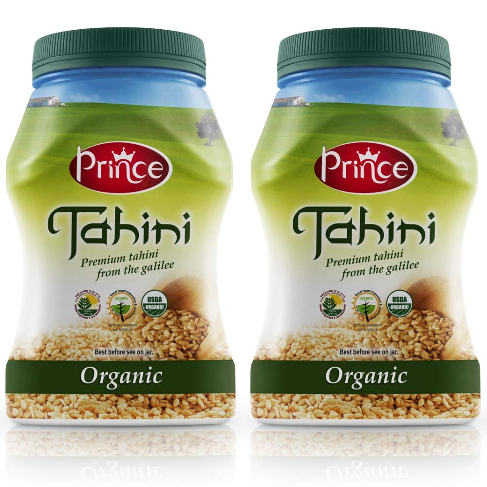 Prince Tahini Organic Tahini Paste - 100% Natural Ground Sesame Seeds. Kosher, Gluten Free, Paleo, Vegan Healthy Food - No Trans-Fat - Creamy and Flavorful. 17.6 oz. (Pack of 2) Organic