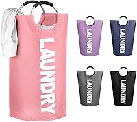 Vista 19 de WOOHA Cesta de lavandería grande de 95 L, cesta plegable para ropa, cestas altas de tela plegables para dormitorio, armario, baño, universidad, Azul