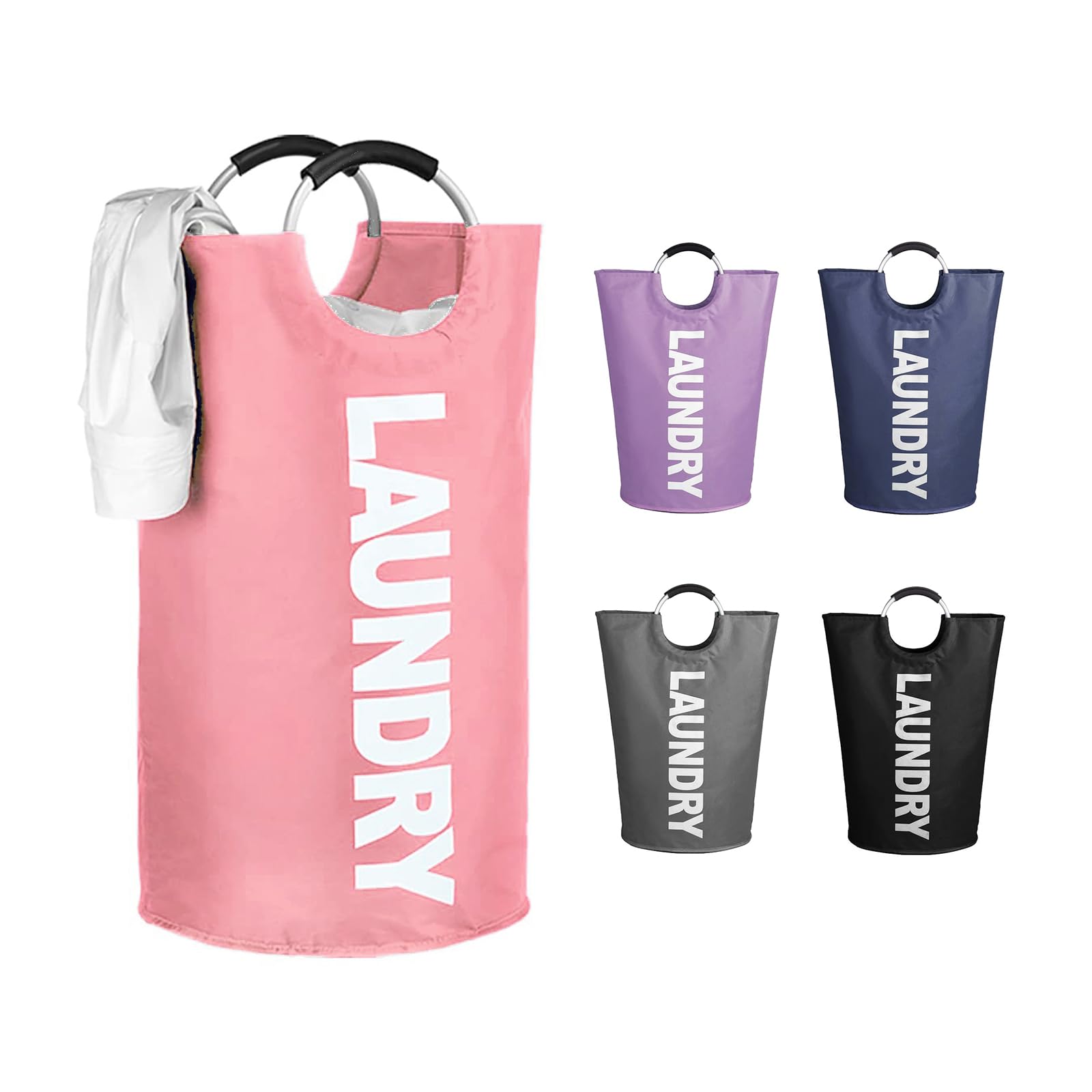 WOOHA 125L Large laundry basket,Collapsible laundry hamper, Tall Clothes Baskets Folding Washing Bin Foldable Fabric Hamper Bags for Bedroom, Closet,Bathroom,College,laundry bag,pink
