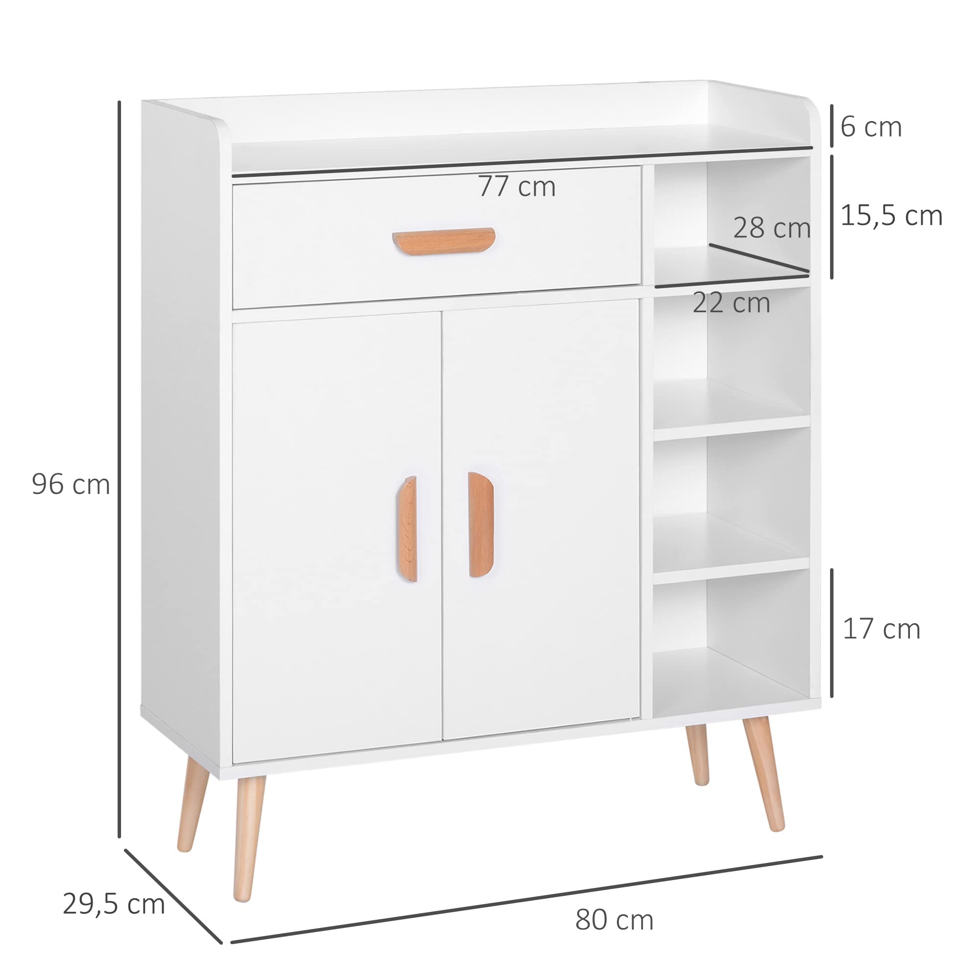 HOMCOM Aparador Buffet Armario Multiusos de Comedor Salón 80x29.5x96cm