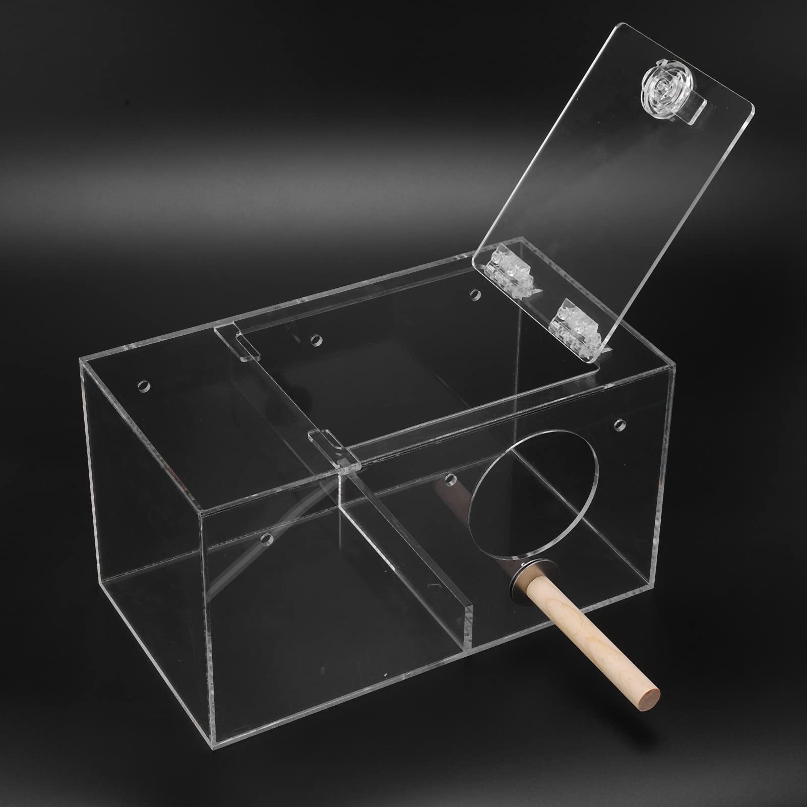Caja acrílica para cría de pájaros, Caja Nido Transparente para Loros con Poste y Acolchado, Material no Seguro, fomenta comportamientos Naturales de anidación para pájaros (Grande 35,83x15,75