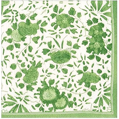 Caspari Delft Green Paper Dinner Napkins Cover