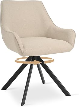 Swivel Dining Chairs Set of 2, 360° Swivel Kitchen Chair for Living Room with Armrests, Upholstered, Metal Leg, Beige