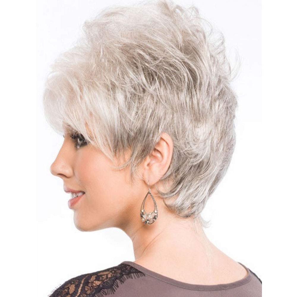 Perruque Femme Synthétique Gris Blanc - Longue, Lisse, Avec Frange - Bonnet Moyen Offert - Neuf