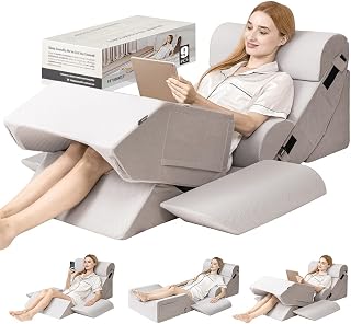 FifthQuarter 9PCS Orthopedic Wedge Pillow Set: Adjustable Memory Foam for Surgery Recovery, Back/Leg Pain, Acid Reflux & GERD Relief