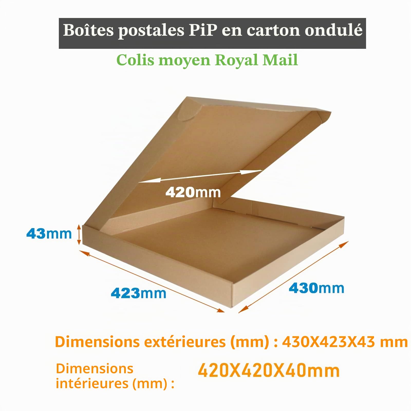 435×423×43mm Boîtes postales pour petits colis Boîtes en carton ondulé pour l'expédition, Boîte d'expédition postale brune pour les petites entreprises, le stockage ou l'emballage de cadeaux (10 Pcs)