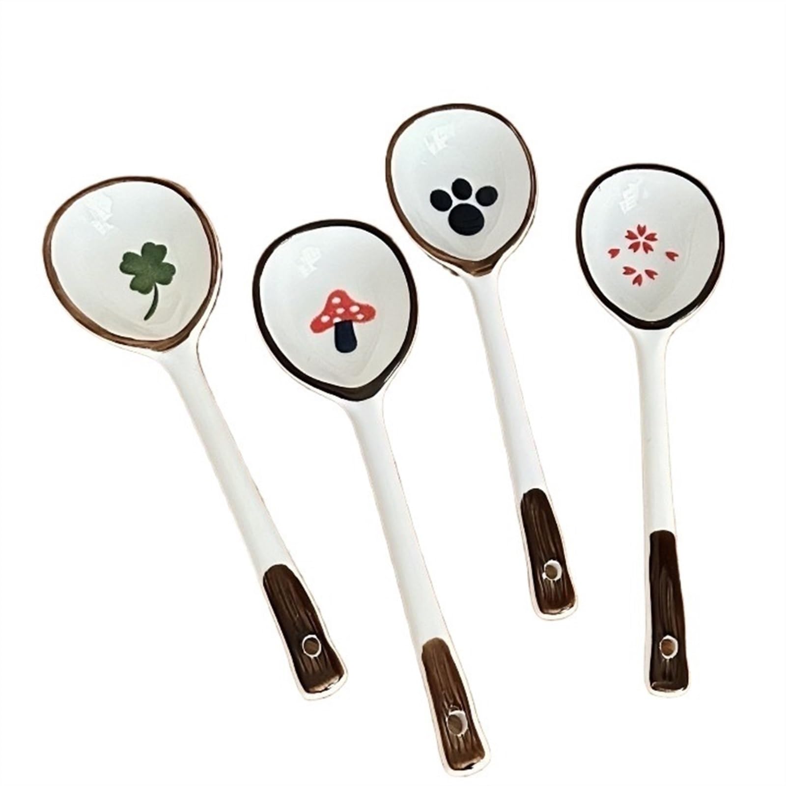 Lot de 4 cuillères à Soupe Rondes en céramique, Style Japonais, en Porcelaine, pour Soupe, Bouillon, céréales, Lait, thé, 17 cm