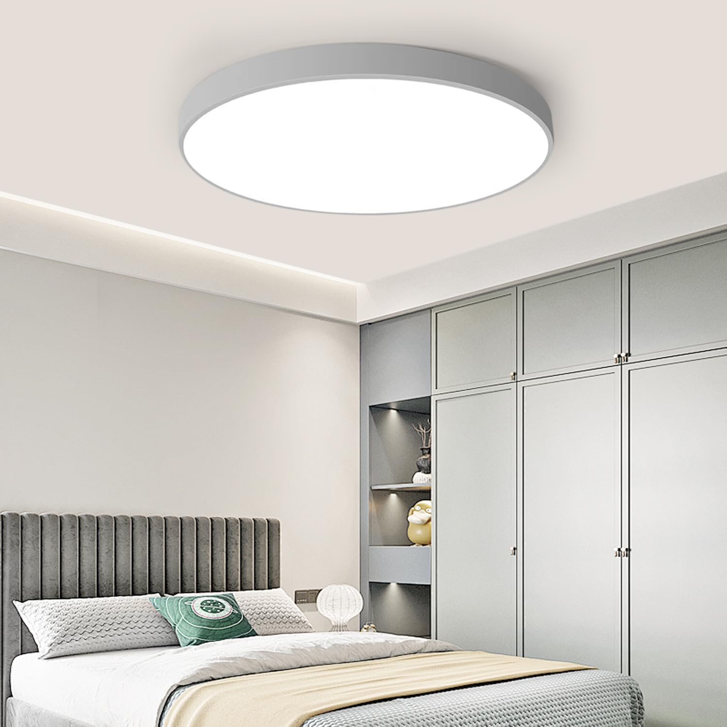 BTLINK LED Deckenleuchte 36W Flach Rund Grau Deckenlampe Ø40CM Modern Warmweiß 3000K Kinderzimmer Lampe für Schlafzimmer Büro Wohnzimmer Küche Keller Balkon Ultra Dünn 4CM