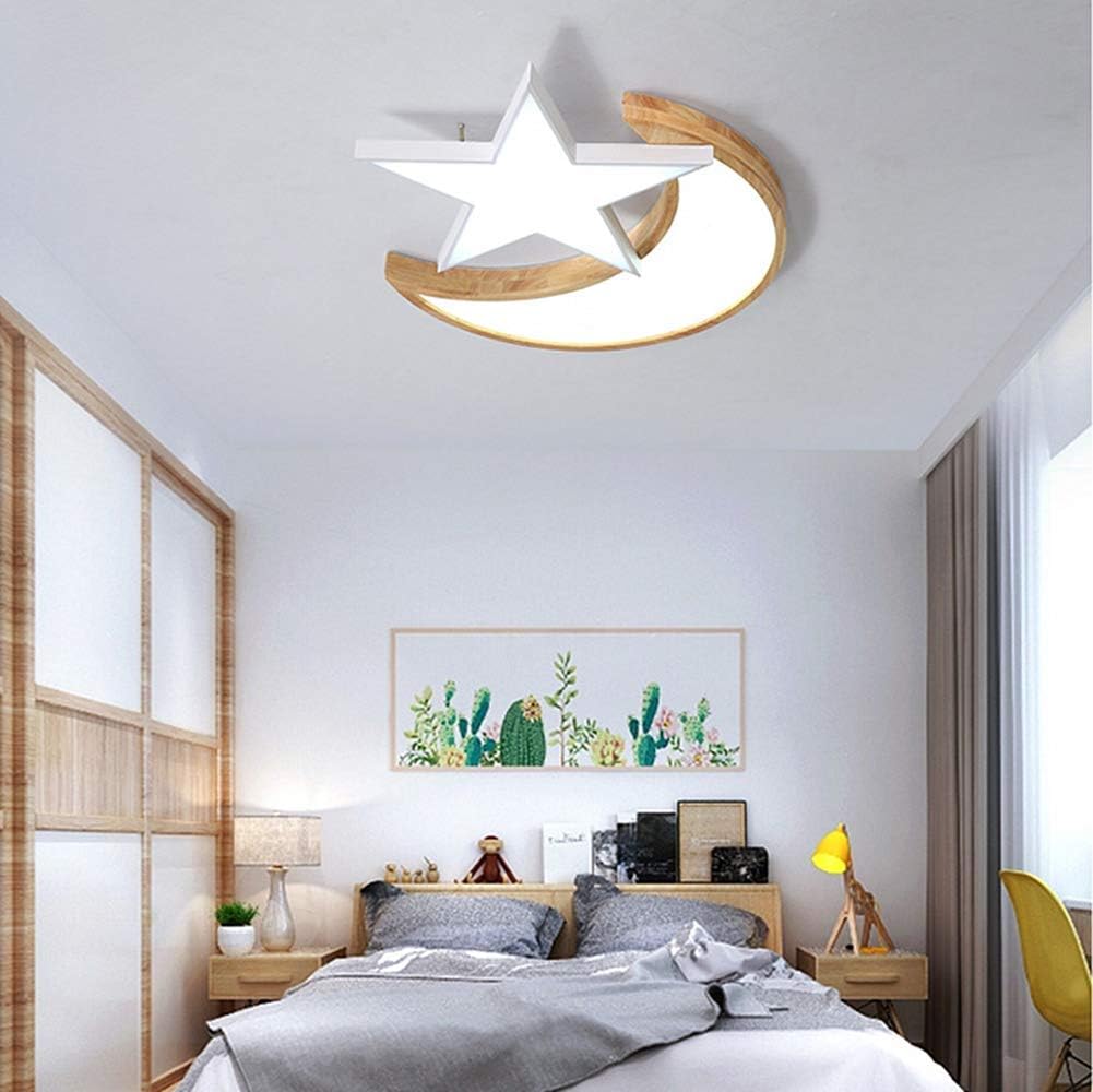 LAKIQ Modern LED Flush Mount Ceiling Light with Moon and Star Nordic Style Bedroom Close to Ceiling LED Chandelier Light Fixture for Living Room Kids’ Room(White, White Light)