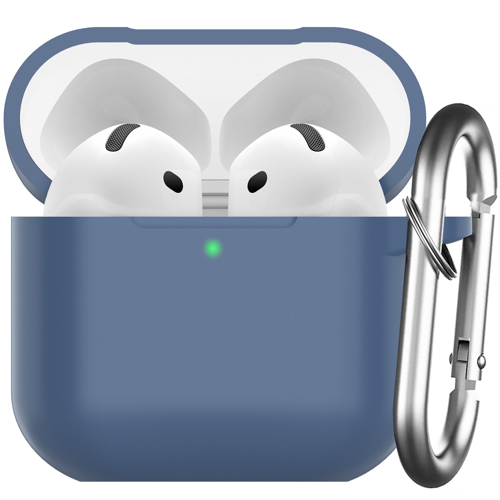 Custodia per AirPods 4 2024, Case Protettiva in Silicone per AirPods 4th 2024 Cover in Silicone Visibile a LED Frontale con Moschettone, Navy Blu