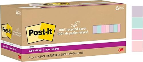 Miniatura 11 de Post-it Super Sticky Notes - Pasteles Wanderlust de 3 x 3 pulgadas, papel 100% reciclado, 2 veces potencia de adhesión, para oficina y escuela, 24