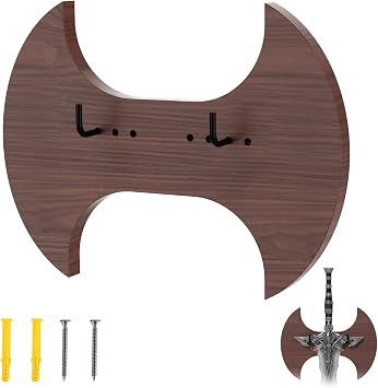 Solid Wood Sword Wall Mount, Vertical Rack with Adjustable Hooks