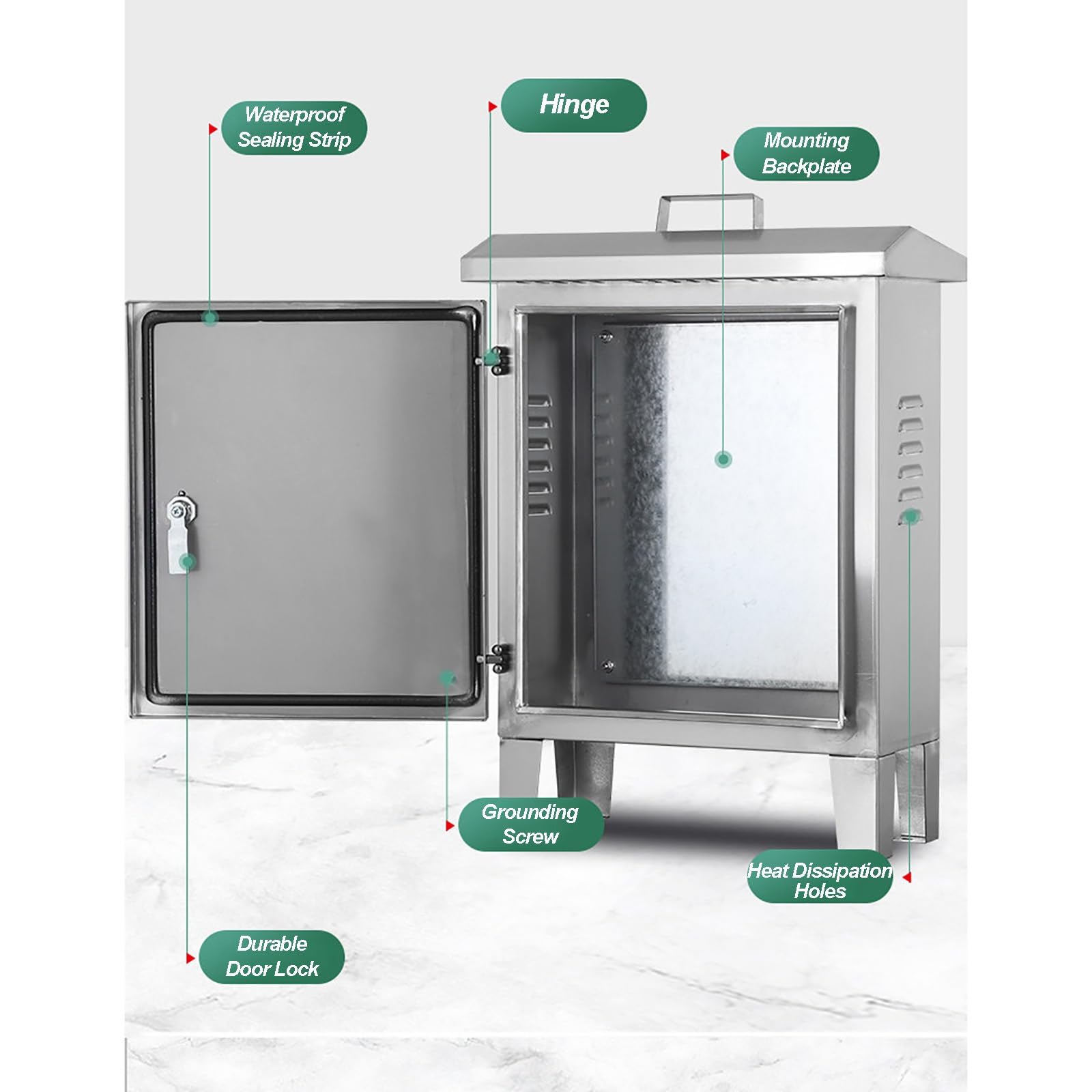 Armario Electrico de Acero Inoxidable 304, Caja Estanca Exterior Electrica Resistente a la Intemperie, Cuadro Electrico Superficie Montaje en Suelo con Patas, IP65(80x60x30cm/31x24x12in)