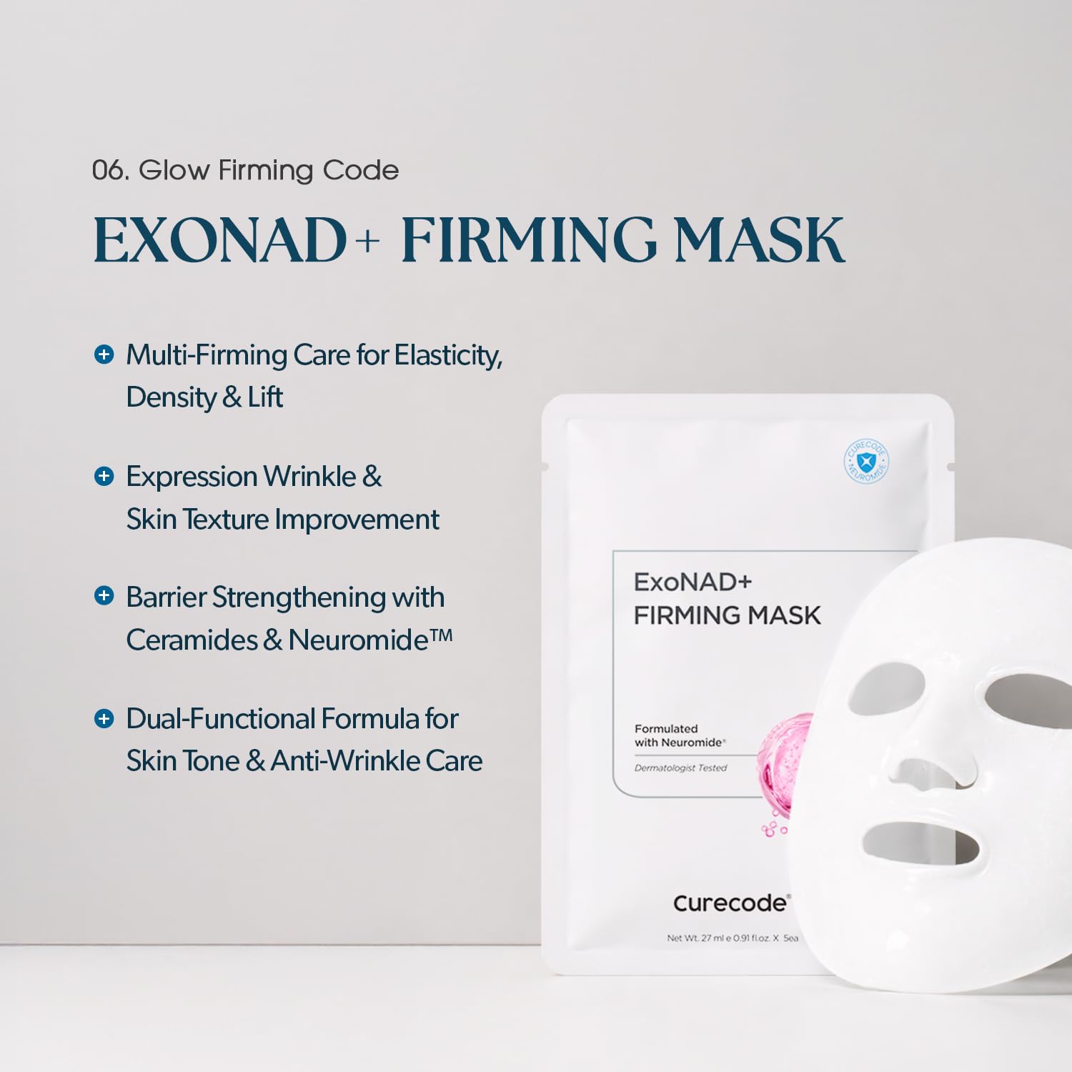 ExoNAD+ Firming Mask 27ml x 5EA, Visible Hydration & Ridiance, Skin Elasticity & Brightening, Contains Neuromide, NAD+, Plant Exosomes, Skin Barrier Repair, Dermatologist Tested - Image 2