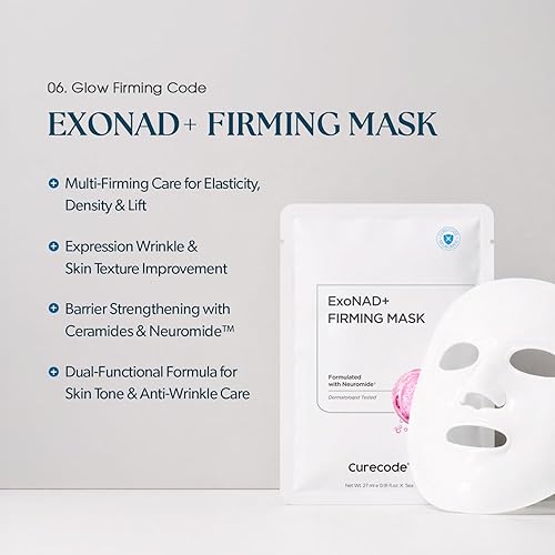Miniatura 2 de CURECODE Mascarilla reafirmante ExoNAD+ 0.9 fl oz x 5EA, hidratación y rigidez visibles, elasticidad e iluminación de la piel, contiene neuromida,