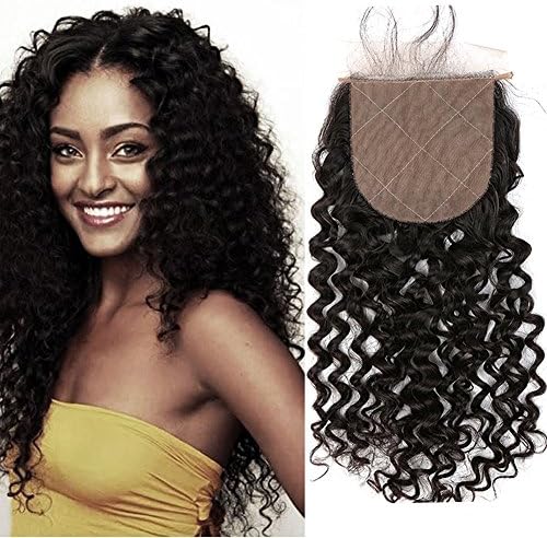 Sent Hair Silk Base Lace Closure Curly Wave Brazilian Virgin Human Hair Closure with Baby Hair Skin-like Lace Closure Free Part Bleaches Knots Natural Color 14 inch