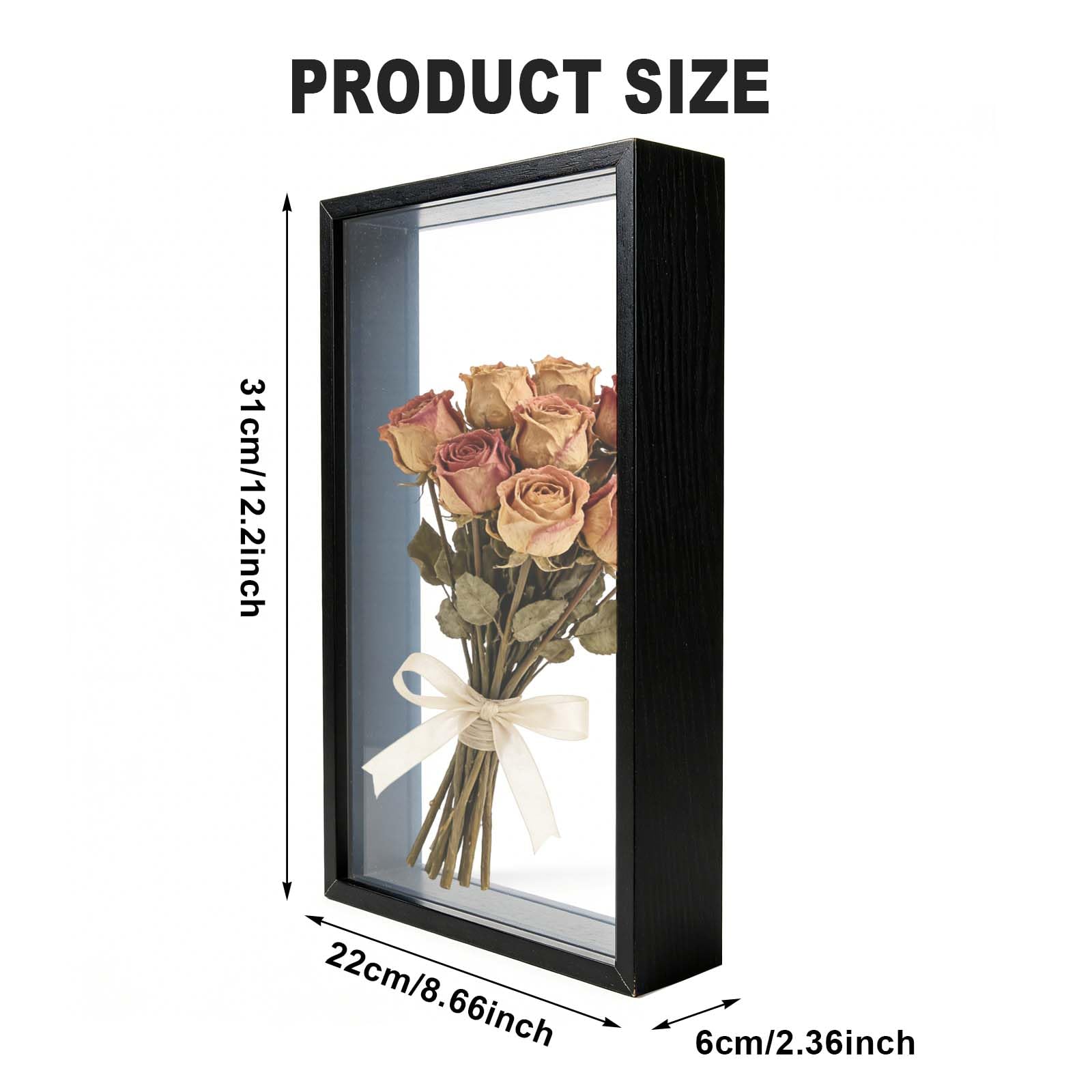 Cadre Photo 3D à Remplir pour Objet, Cadre de Boîte d'Ombre A4, Cadre Photo Profondeur 5cm en Bois, Cadres Vitrine Profond pour Photos Fleurs Souvenirs Médailles (Noir,21x29.7cm)
