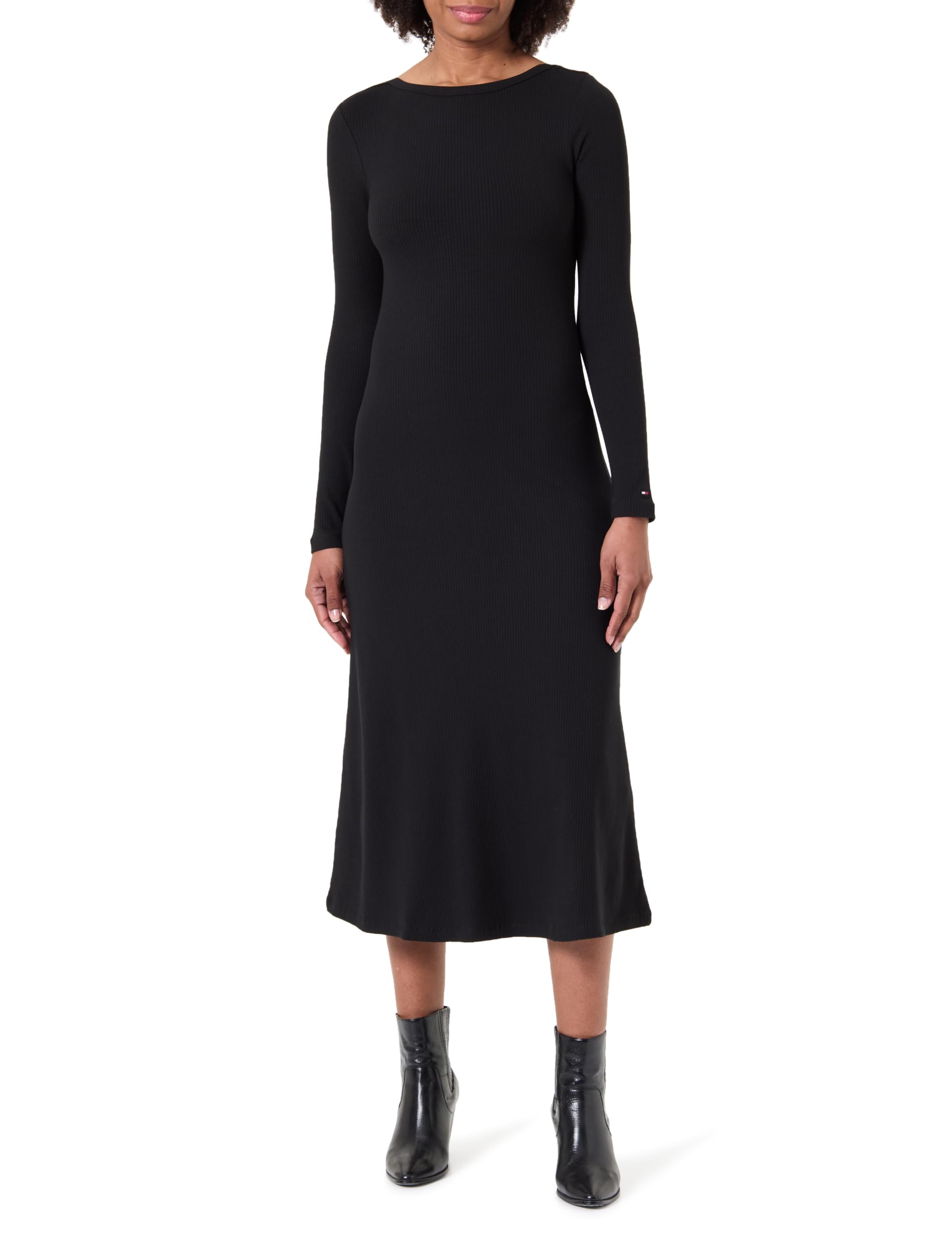 Tommy Hilfiger Damen Bodycon Kleid Rib Flare Midi mit U-Boot-Ausschnitt