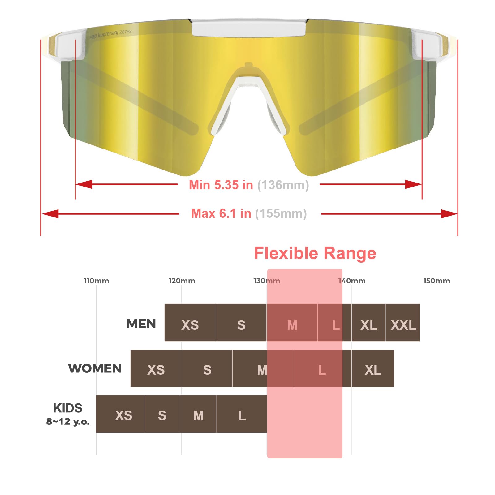 HTS HUNTERSKY Huntersky Z87 UV400 Occhiali da sole per uomo e donna, per corsa, ciclismo, baseball, sport all'aria aperta