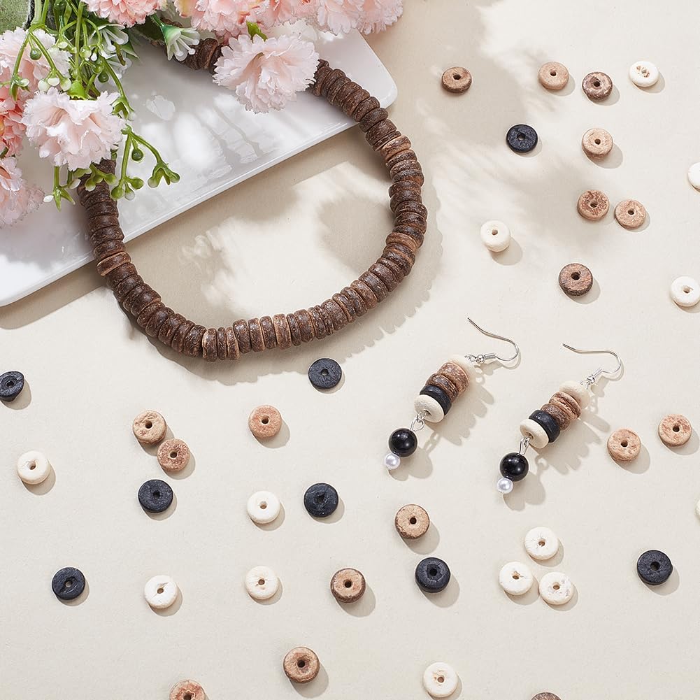 AHANDMAKER 496Pcs/4 Strands Coconut Shell Beads, 10mm Flat Round Coconut Spacer Beads Coin Disc Loose Charm Beads Beach Theme Beads Strands for Bracelet Necklace Jewelry Making, Hole: 1.7mm - Image 4