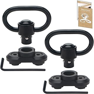 HuaQue Q&D Sling Swivel Mount for Two-Point Rifle Sling, Heavy Duty Metal Push-Button Gun Swivels, 1.25" Loop Width, Matte Black (Set of 2)