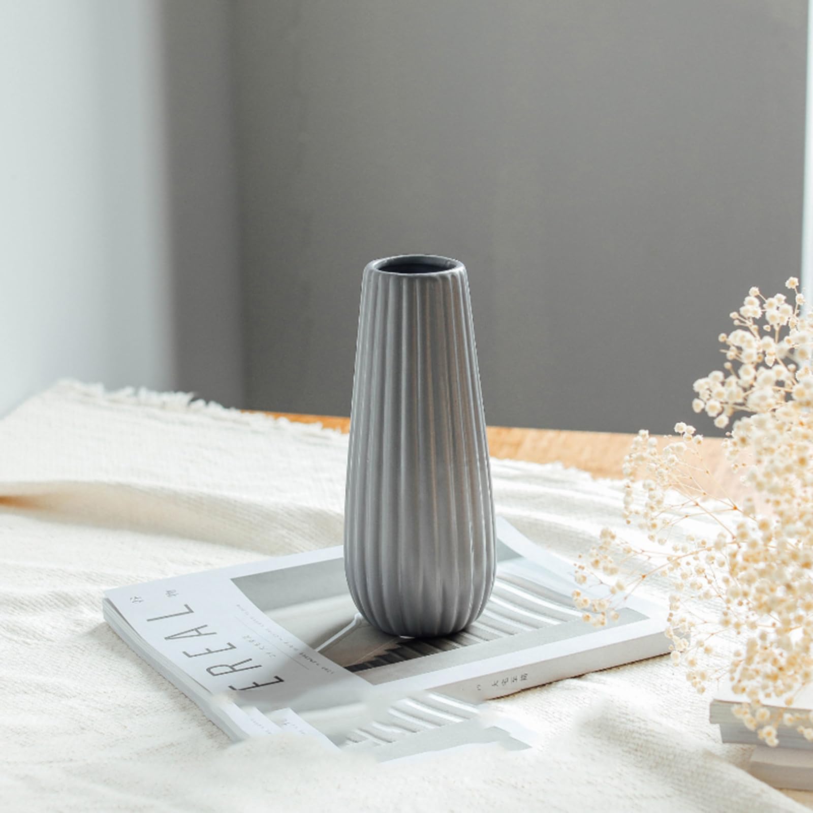 6 Inch Grey Ceramic Vase,Small Modern Vase for Home Decor,Boho Cylinder Flower Vases for Centerpieces,Small Farmhouse Vase for Pampas Grass