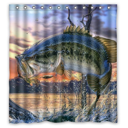 Generic Personalized Large Mouth Bass Colorful Bling Jumping Out Of The Sea Shower Curtain Bath Decor Curtain 66 